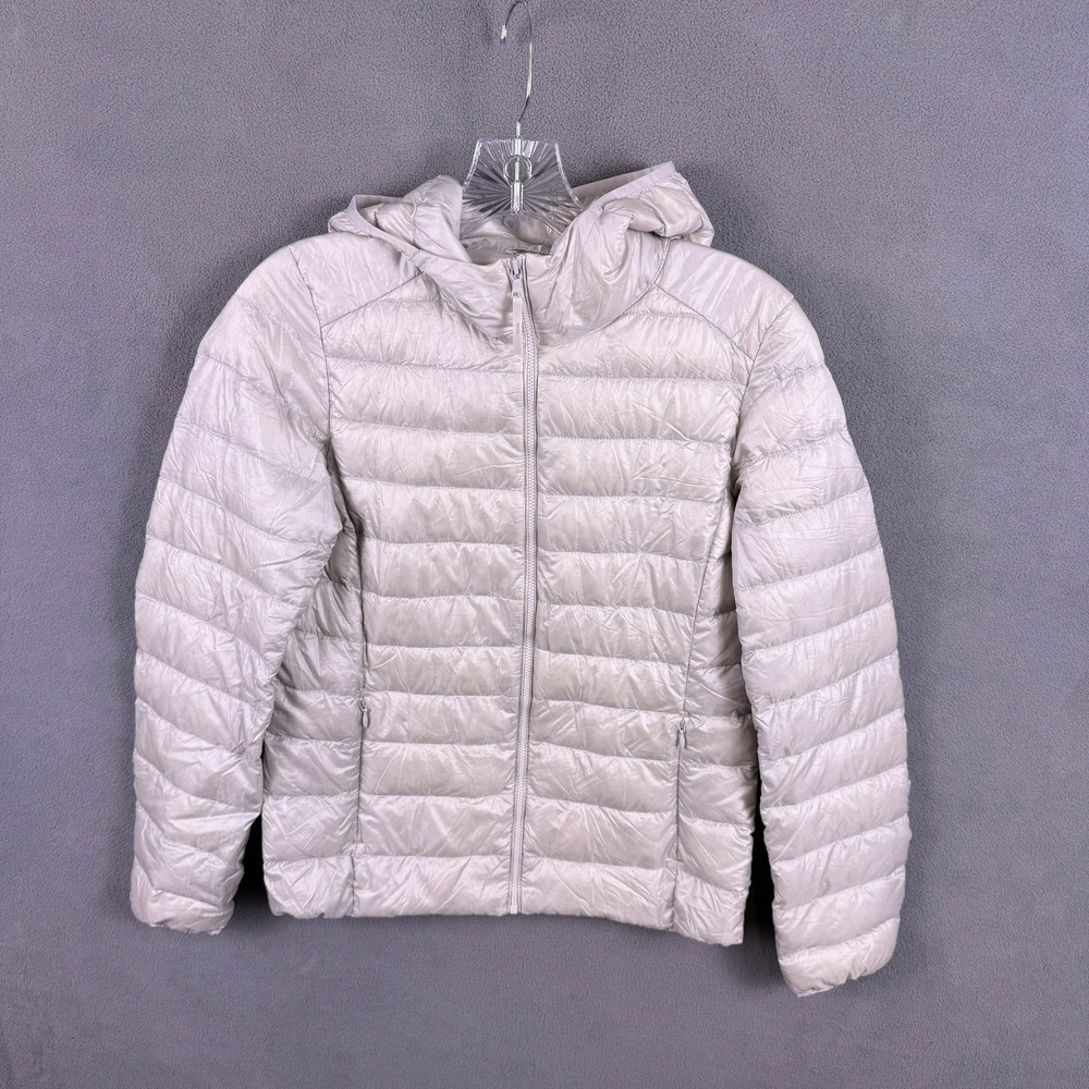 Uniqlo Ultra Light Down Puffer Jacket Womens XS Silver Quilted Full Zip Packable